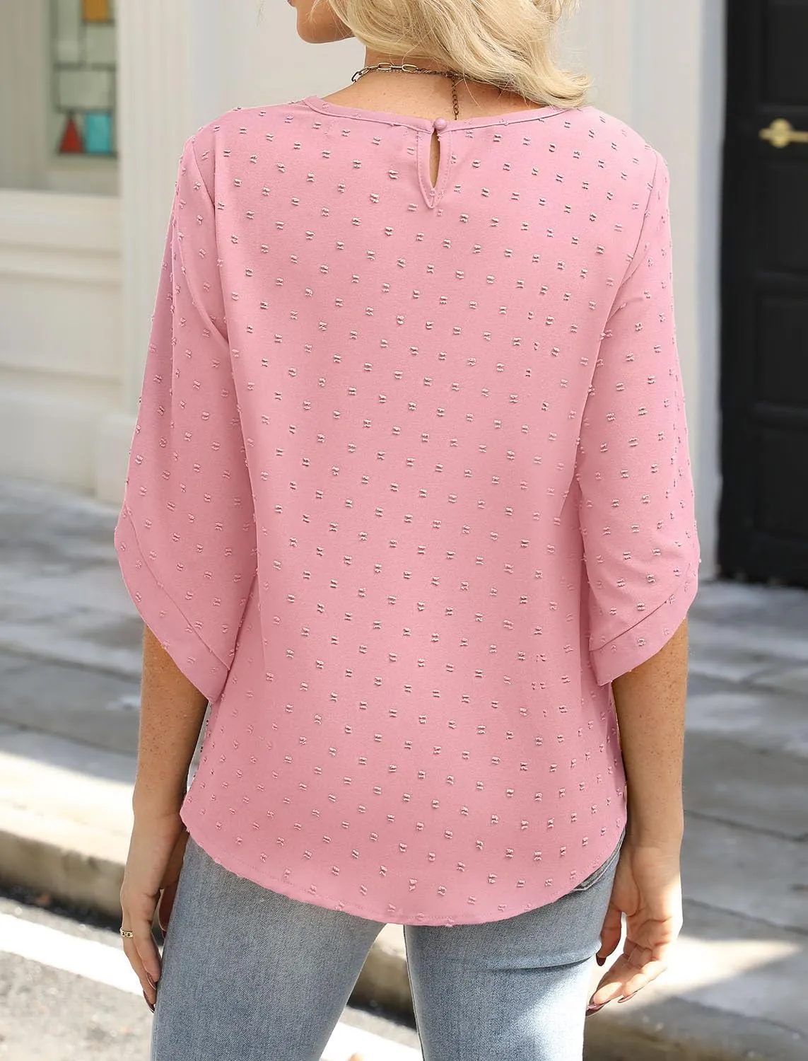 JUSTFASHIONNOW Womens Tops Dressy Casual 3/4 Sleeve Blouses Summer Tops 2025 Trendy Swiss Dots Shirts