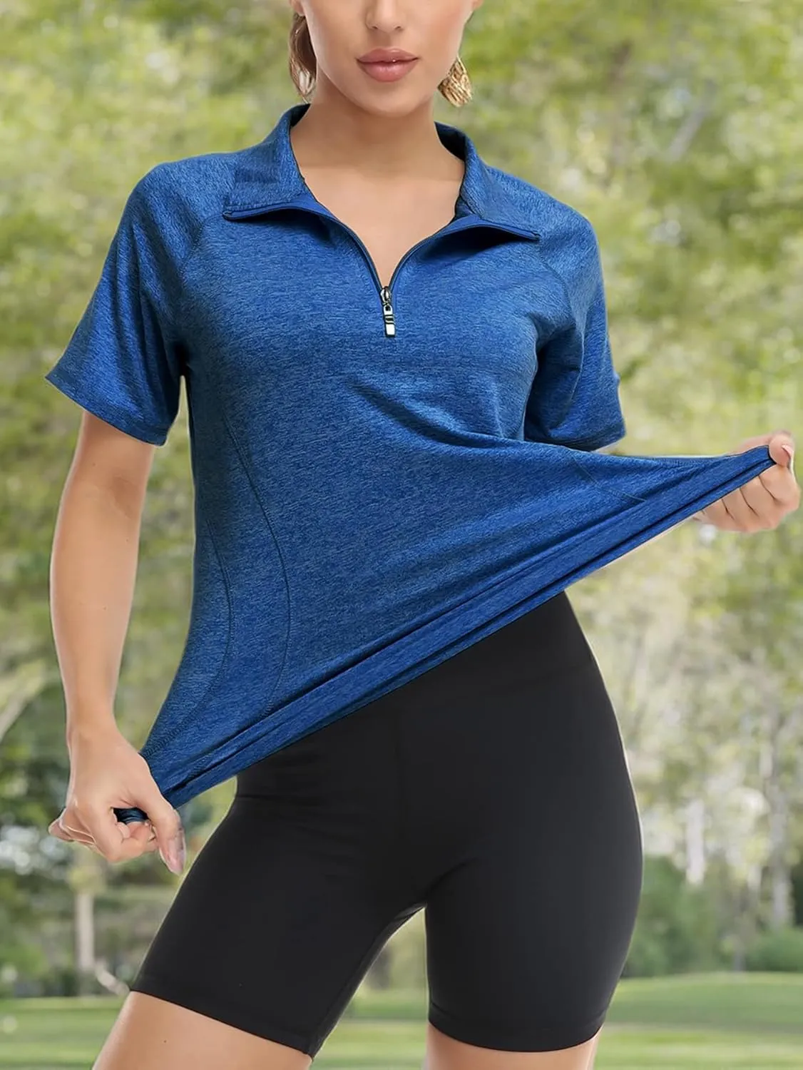 Koscacy Womens Quarter Zip Polo Shirts Short Sleeve Quick Dry Golf Tennis Athletic Tops (S-2XL)