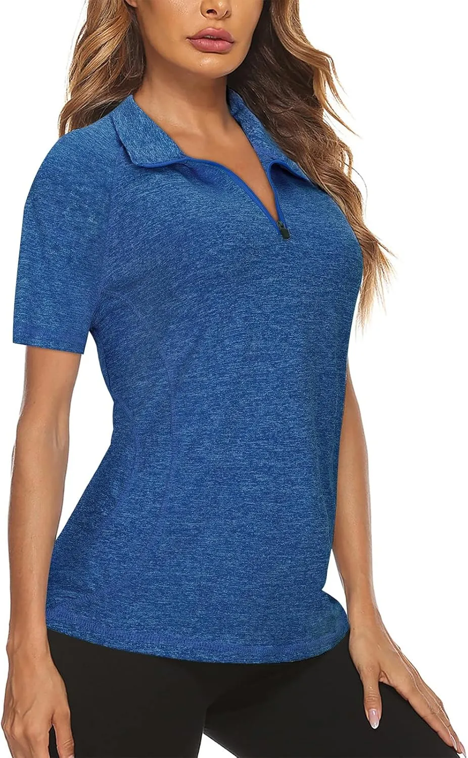 Koscacy Womens Quarter Zip Polo Shirts Short Sleeve Quick Dry Golf Tennis Athletic Tops (S-2XL)