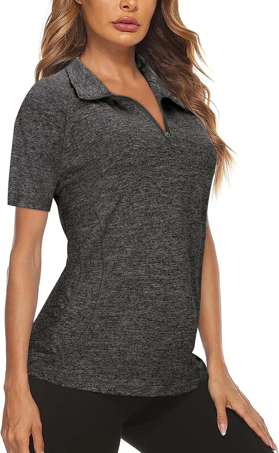 Koscacy Womens Quarter Zip Polo Shirts Short Sleeve Quick Dry Golf Tennis Athletic Tops (S-2XL)