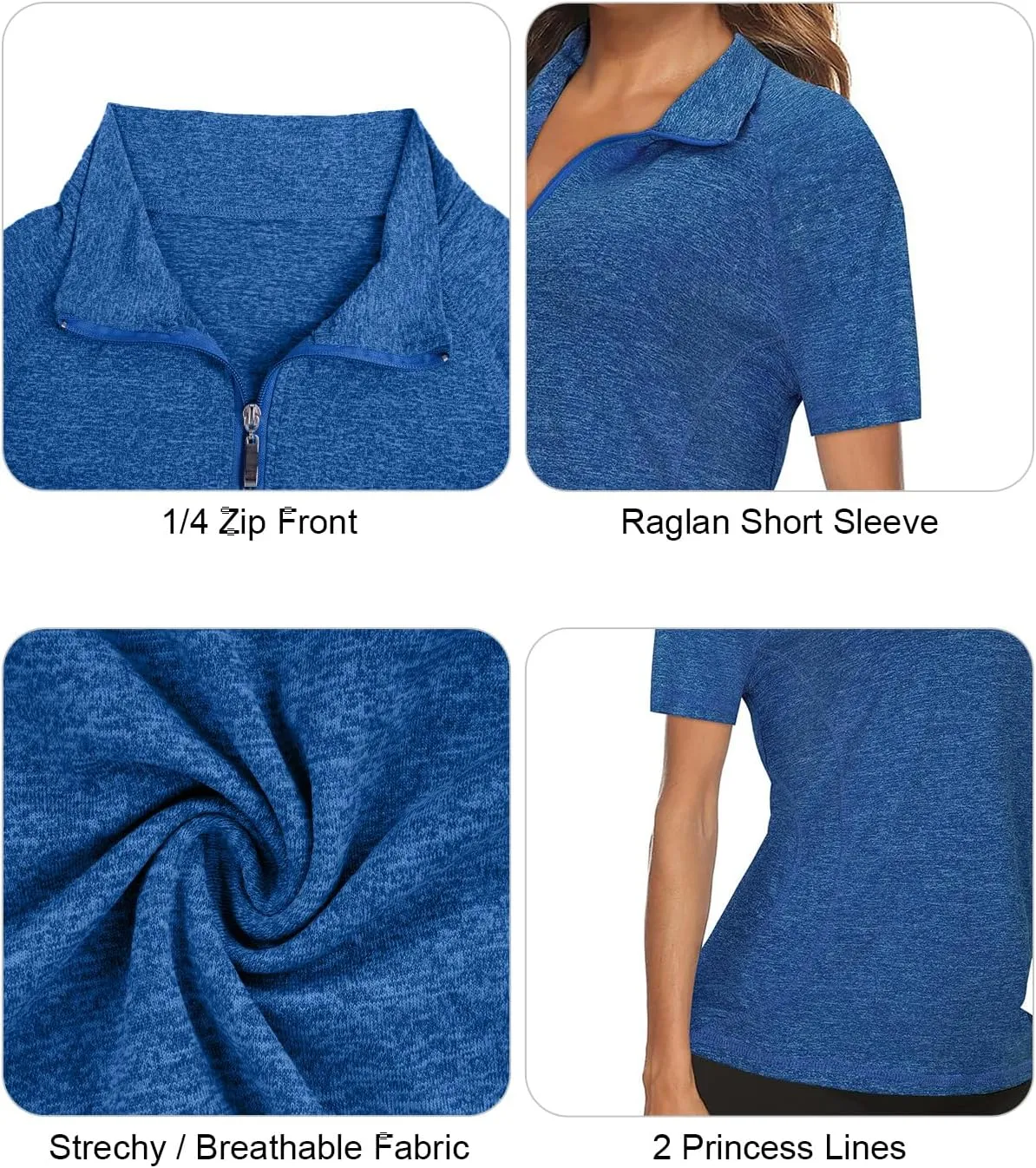 Koscacy Womens Quarter Zip Polo Shirts Short Sleeve Quick Dry Golf Tennis Athletic Tops (S-2XL)