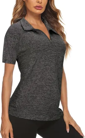 Koscacy Womens Quarter Zip Polo Shirts Short Sleeve Quick Dry Golf Tennis Athletic Tops (S-2XL)