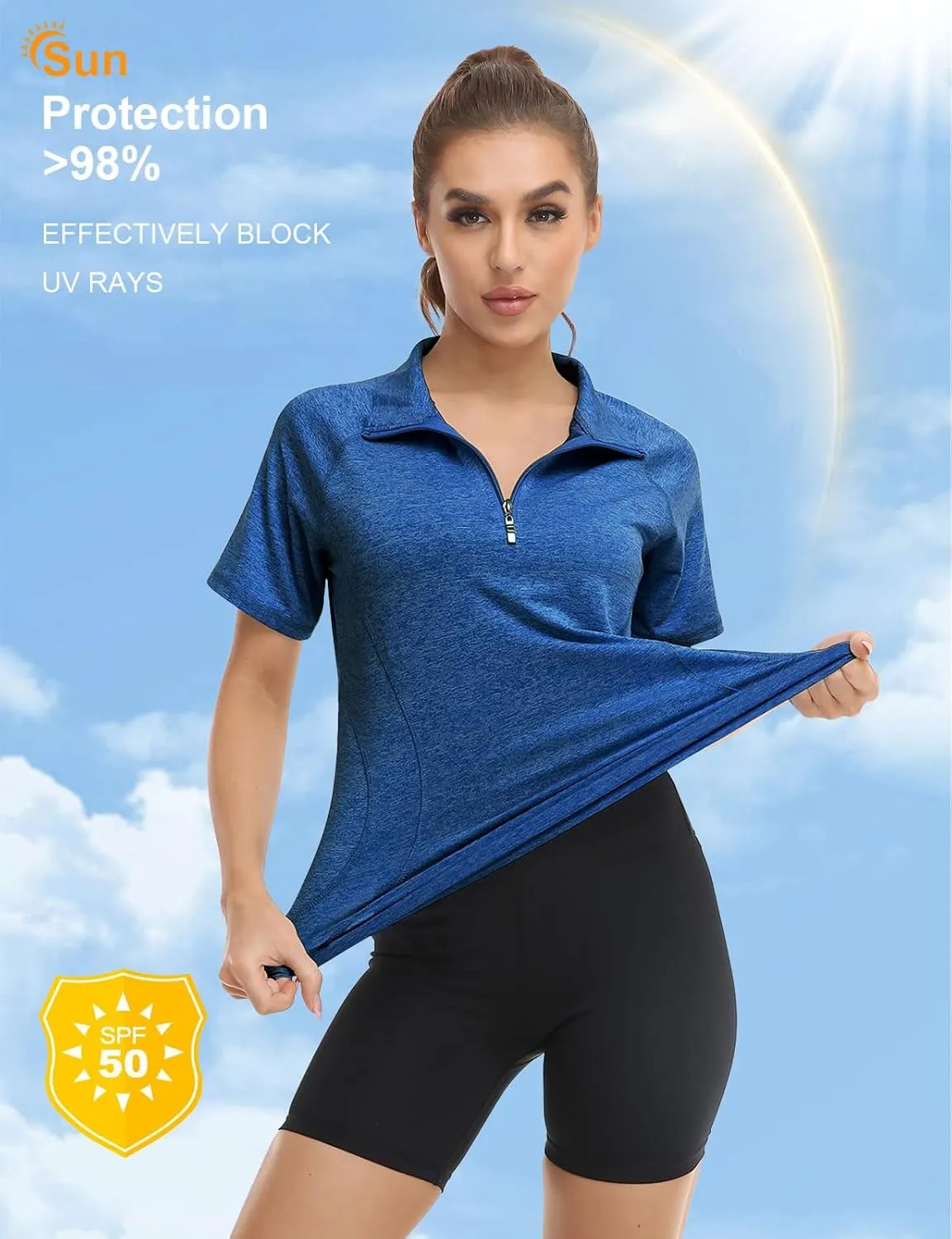 Koscacy Womens Quarter Zip Polo Shirts Short Sleeve Quick Dry Golf Tennis Athletic Tops (S-2XL)