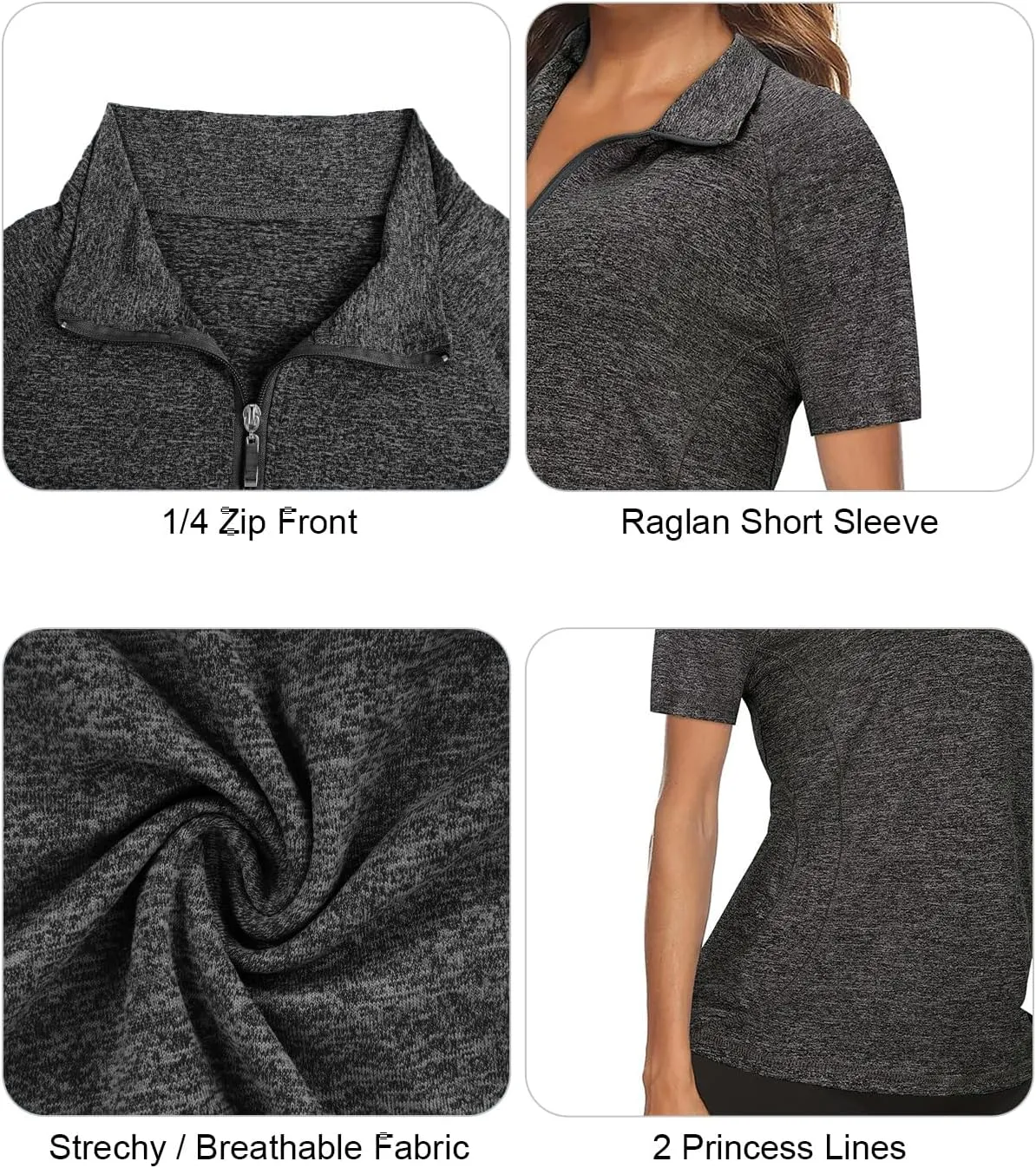 Koscacy Womens Quarter Zip Polo Shirts Short Sleeve Quick Dry Golf Tennis Athletic Tops (S-2XL)
