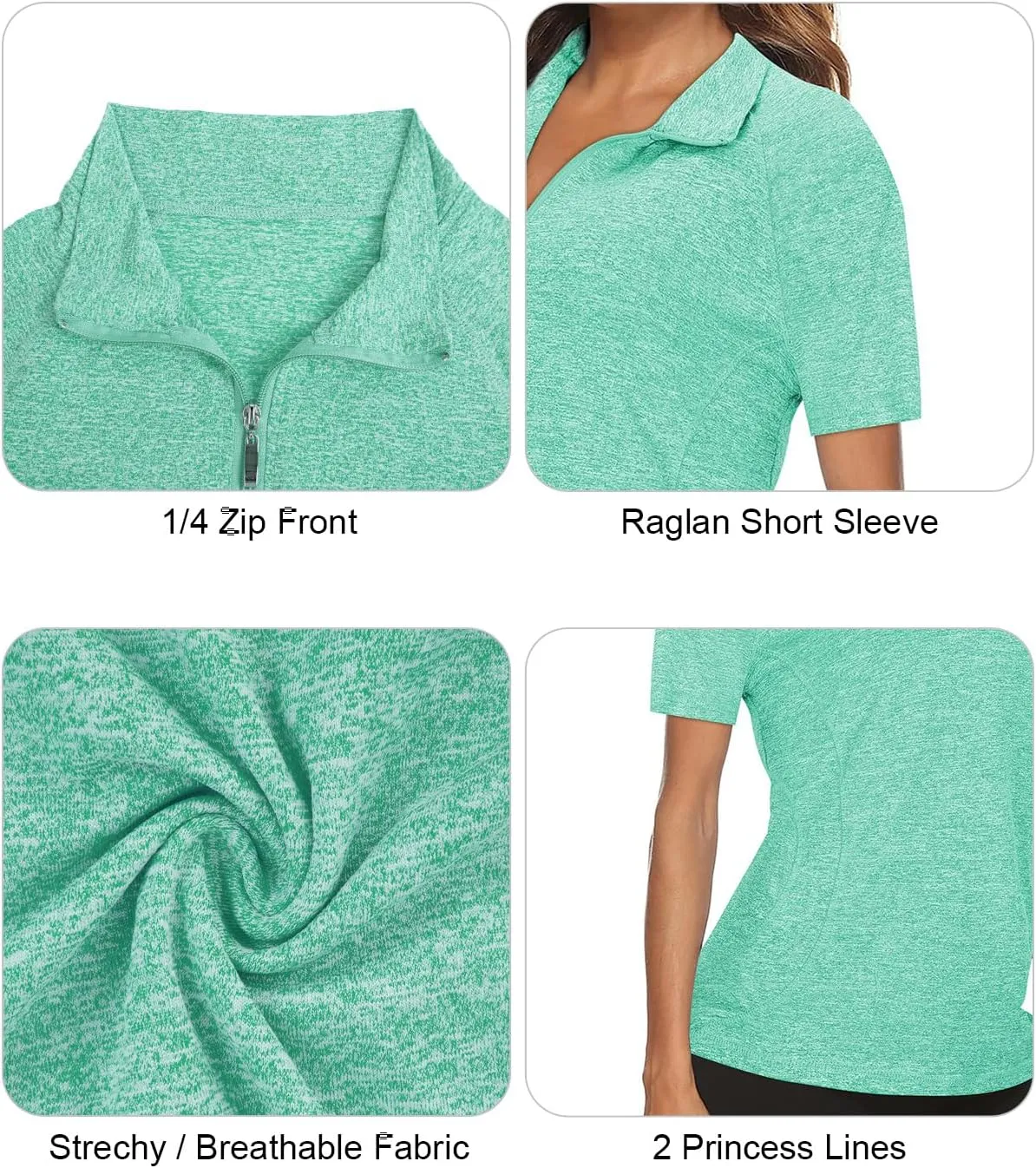 Koscacy Womens Quarter Zip Polo Shirts Short Sleeve Quick Dry Golf Tennis Athletic Tops (S-2XL)