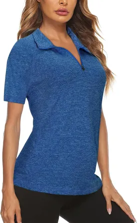 Koscacy Womens Quarter Zip Polo Shirts Short Sleeve Quick Dry Golf Tennis Athletic Tops (S-2XL)