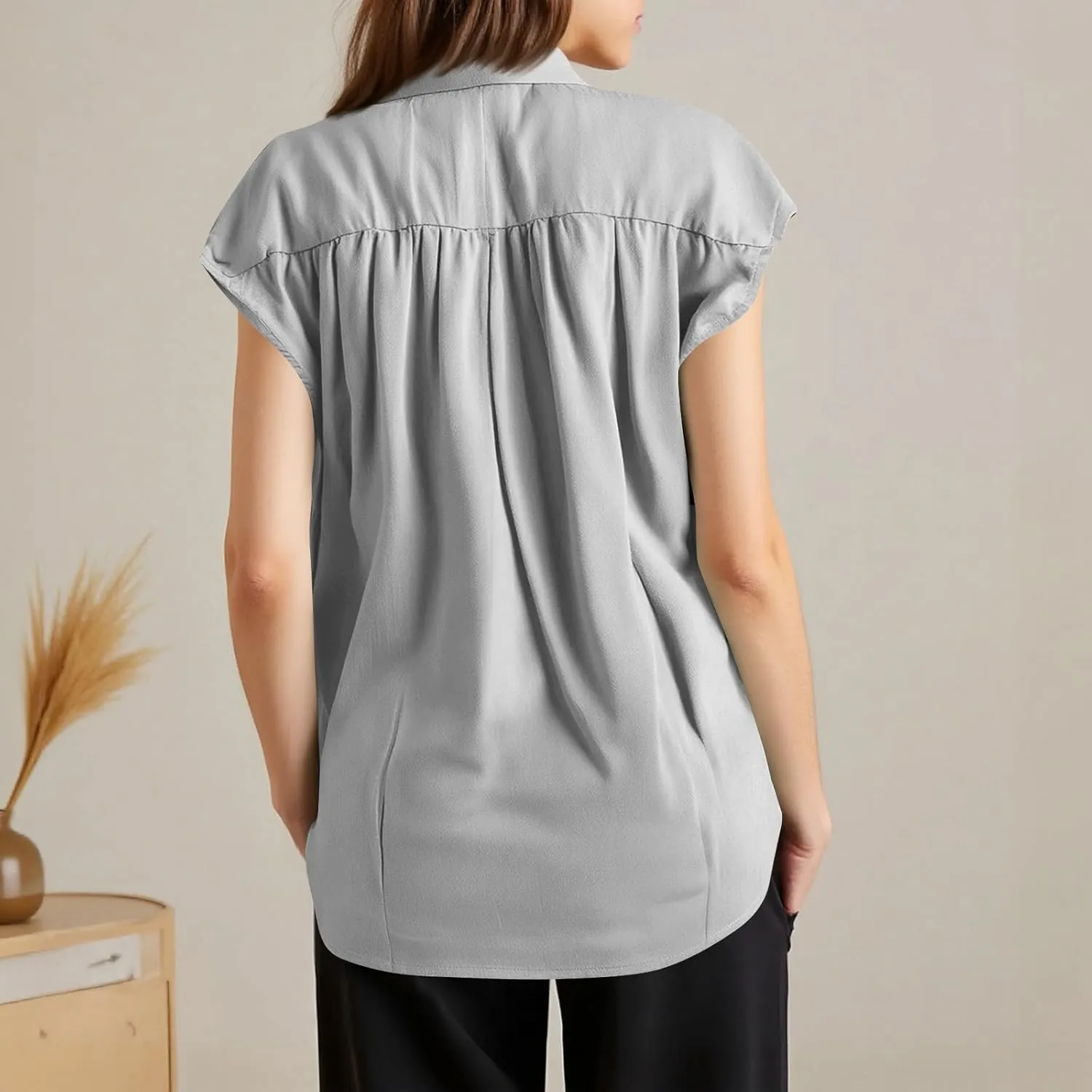 Linen Button Down Shirt Women 2025 Summer Collared Gauze Shirts Cap Sleeve Dress Shirts Business Casual Work Blouses