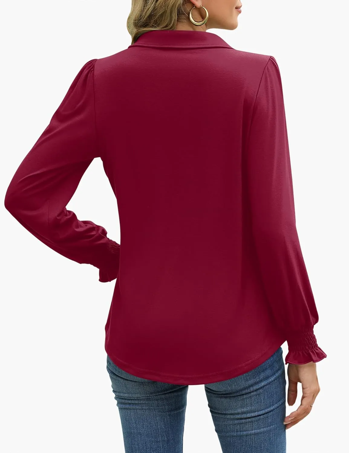 LUYAA Blouses for Women Dressy Casual Long Sleeve Loose Fit Tunic Tops V-Neck Collared Fall Shirts S-XXXL