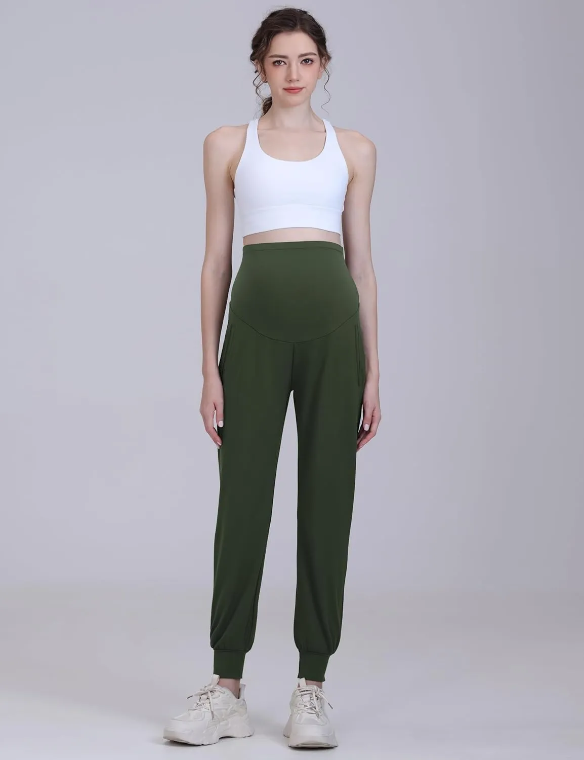 Maternity Joggers Pants Over Belly Track Cuff Workout Lounge Stretchy Pregnancy Sweatpants with Pockets