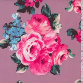 Mauve Rose Bouquet Nylon Knit Fabric