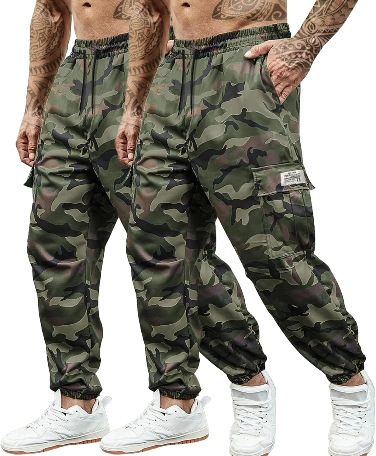Men's Camo Jogger Pants Military Army Combat Cargo Pants Leg-Bound Tapered Casual Camouflage Tactical Pants