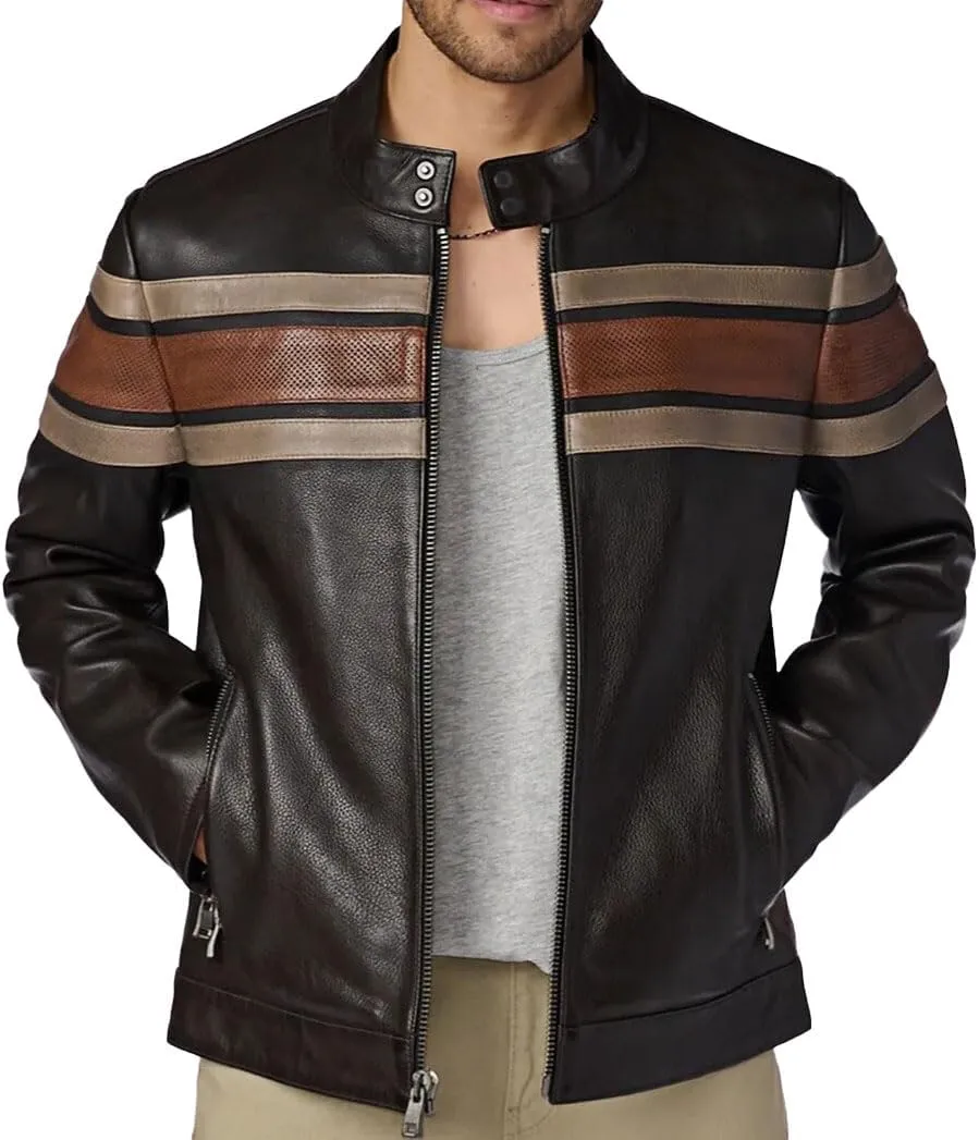 Men's Classic Elite Vintage Style Cafe Racer Retro Motorcycle Distressed Biker Zip Up Genuine Leather Jackets For Men