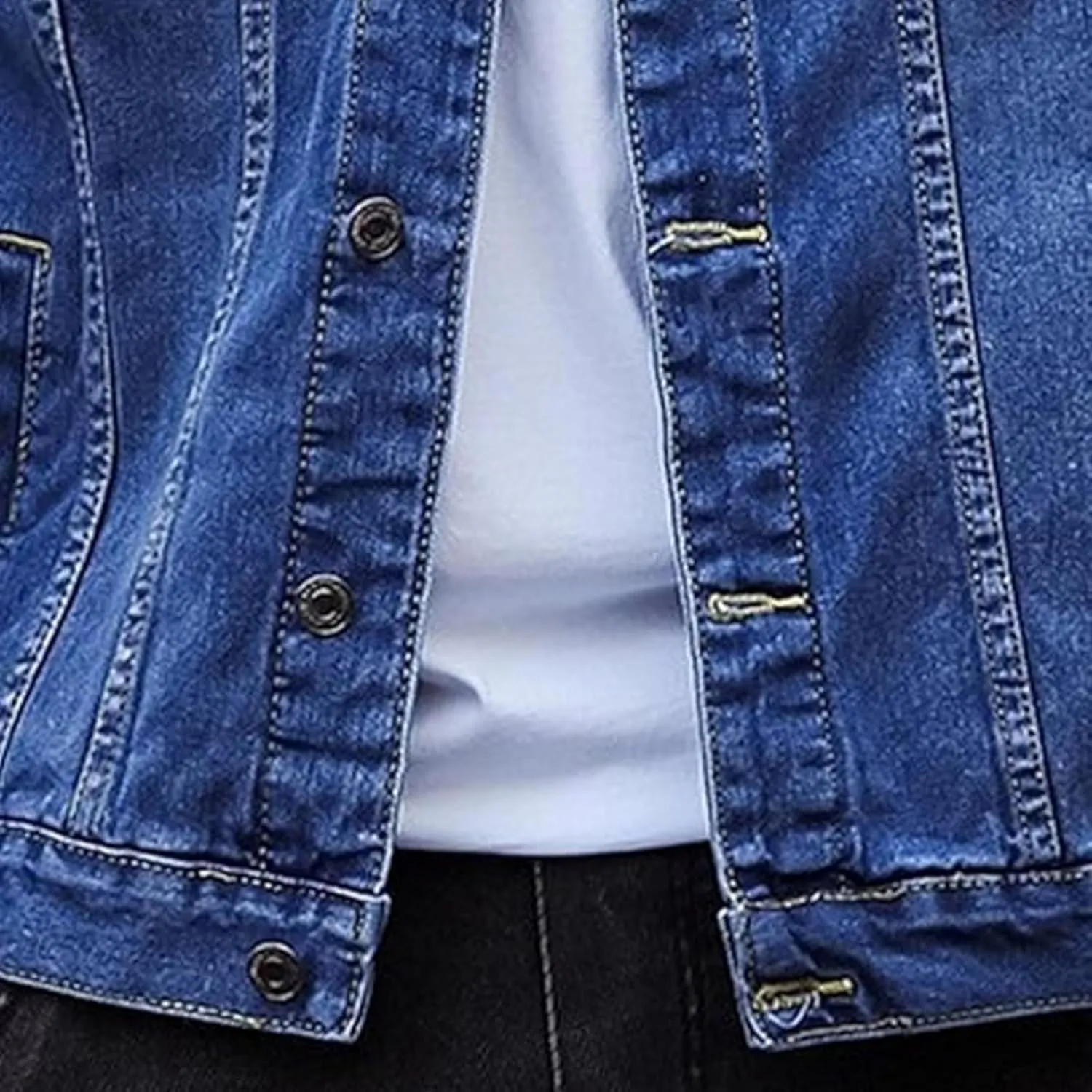Mens Classic Lapel Jean Jacket Casual Slim Fit Trucker Cowboy Coat Pocket Front Casual Men Denim Jackets