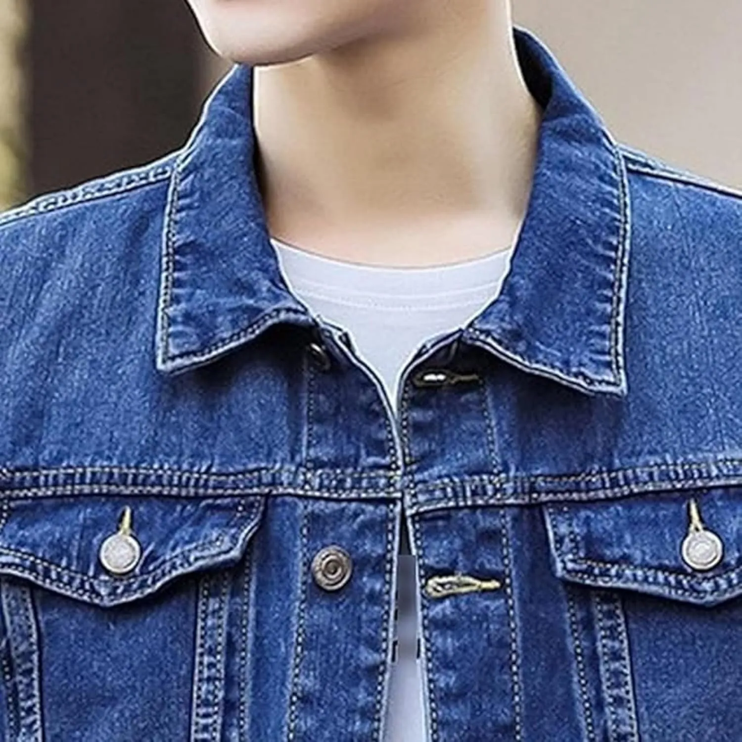Mens Classic Lapel Jean Jacket Casual Slim Fit Trucker Cowboy Coat Pocket Front Casual Men Denim Jackets
