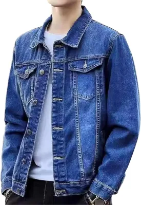 Mens Classic Lapel Jean Jacket Casual Slim Fit Trucker Cowboy Coat Pocket Front Casual Men Denim Jackets
