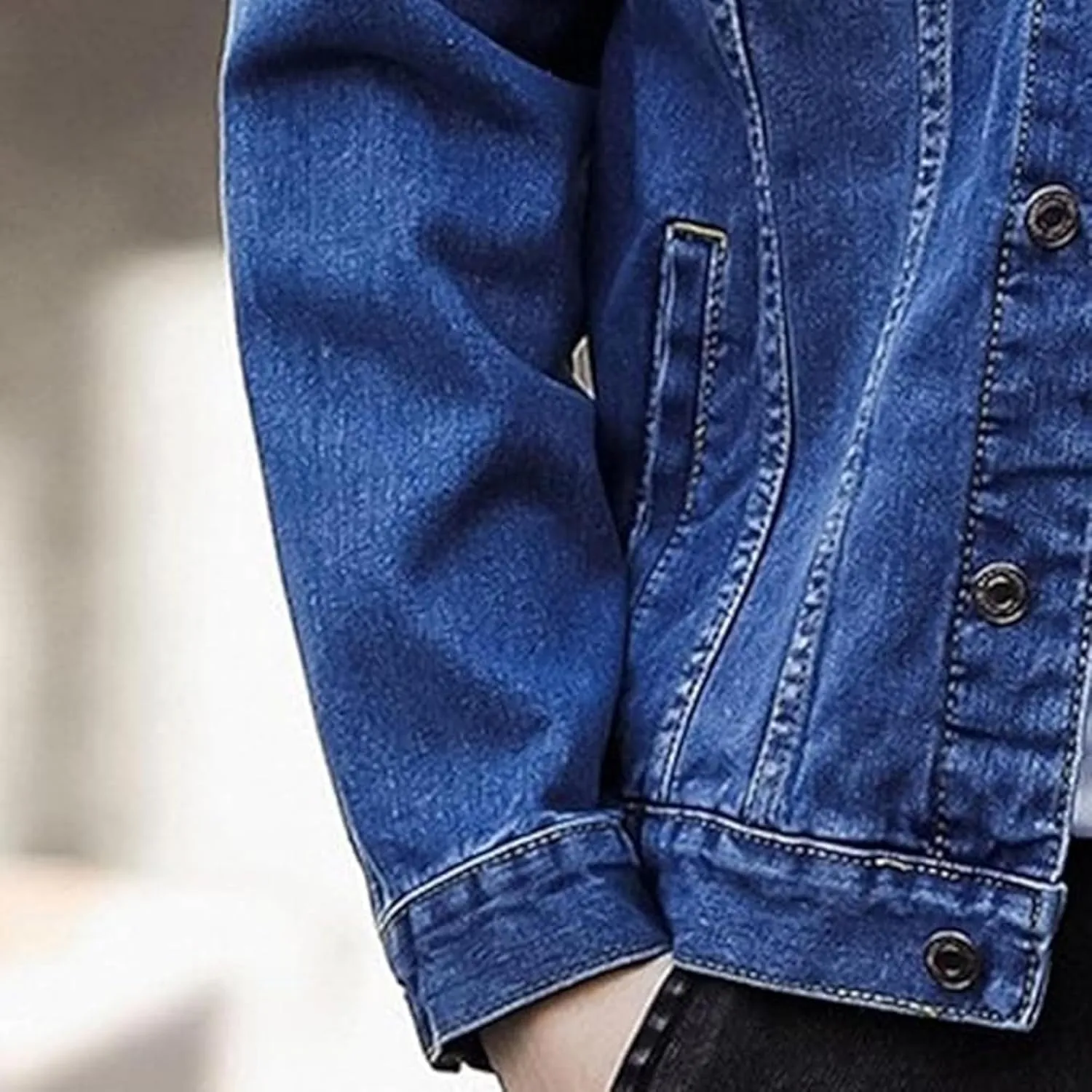 Mens Classic Lapel Jean Jacket Casual Slim Fit Trucker Cowboy Coat Pocket Front Casual Men Denim Jackets