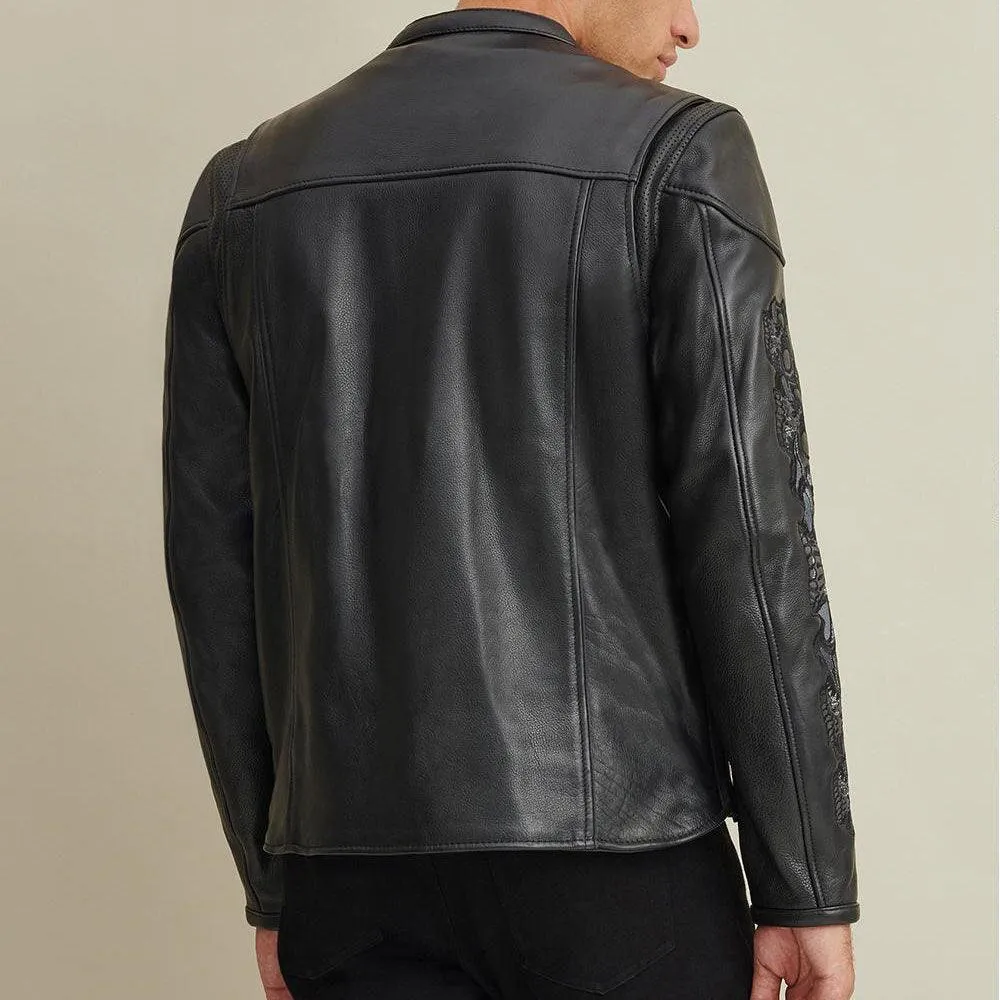 Men's Leather Rider Jacket In Black