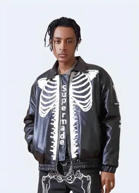 Men's Street Leather Jacket Embroidered Skeleton
