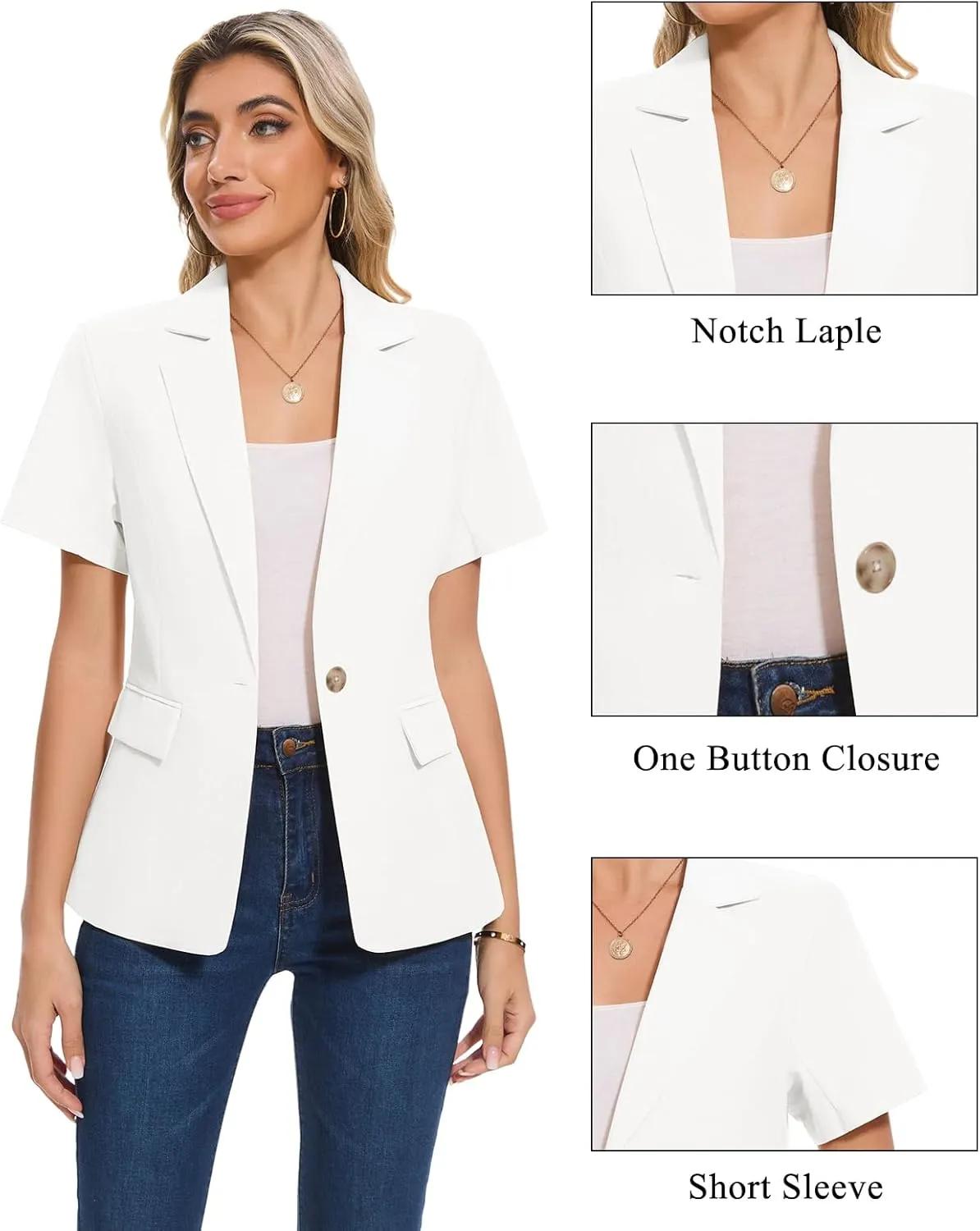 MINTLIMIT Women's Cotton Linen Blazer Jacket Short Sleeve Summer Casual Lightweight Button Lapel Blazers with Pockets
