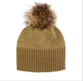 Mitchie's Matchings | Knitted Beanie With Lurex And Finn Raccoon Pom