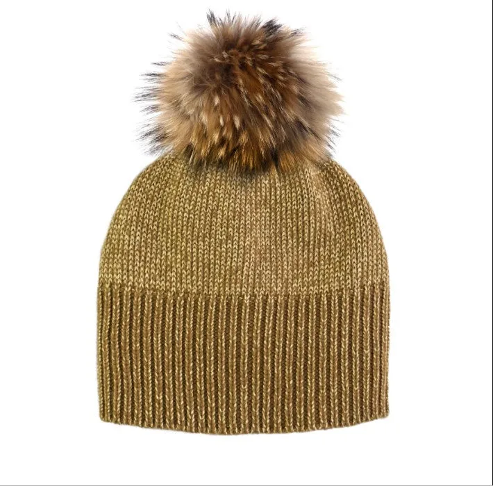 Mitchie's Matchings | Knitted Beanie With Lurex And Finn Raccoon Pom