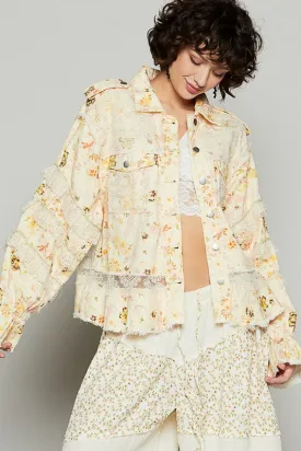 MQTIME  -  POL Raw Hem Lace Patch Flounce Sleeve Jacket