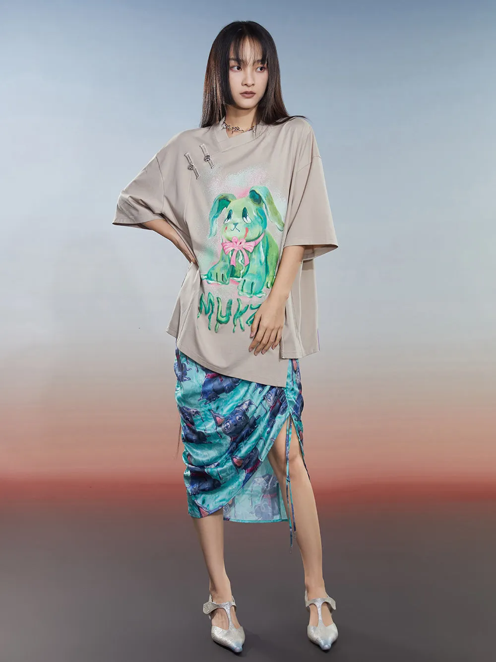 MUKZIN Loose 2-color Versatile Slit Casual Comfortable T-shirt