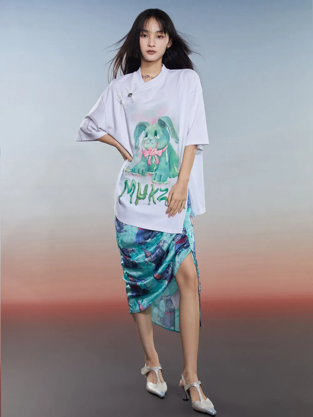 MUKZIN Loose 2-color Versatile Slit Casual Comfortable T-shirt
