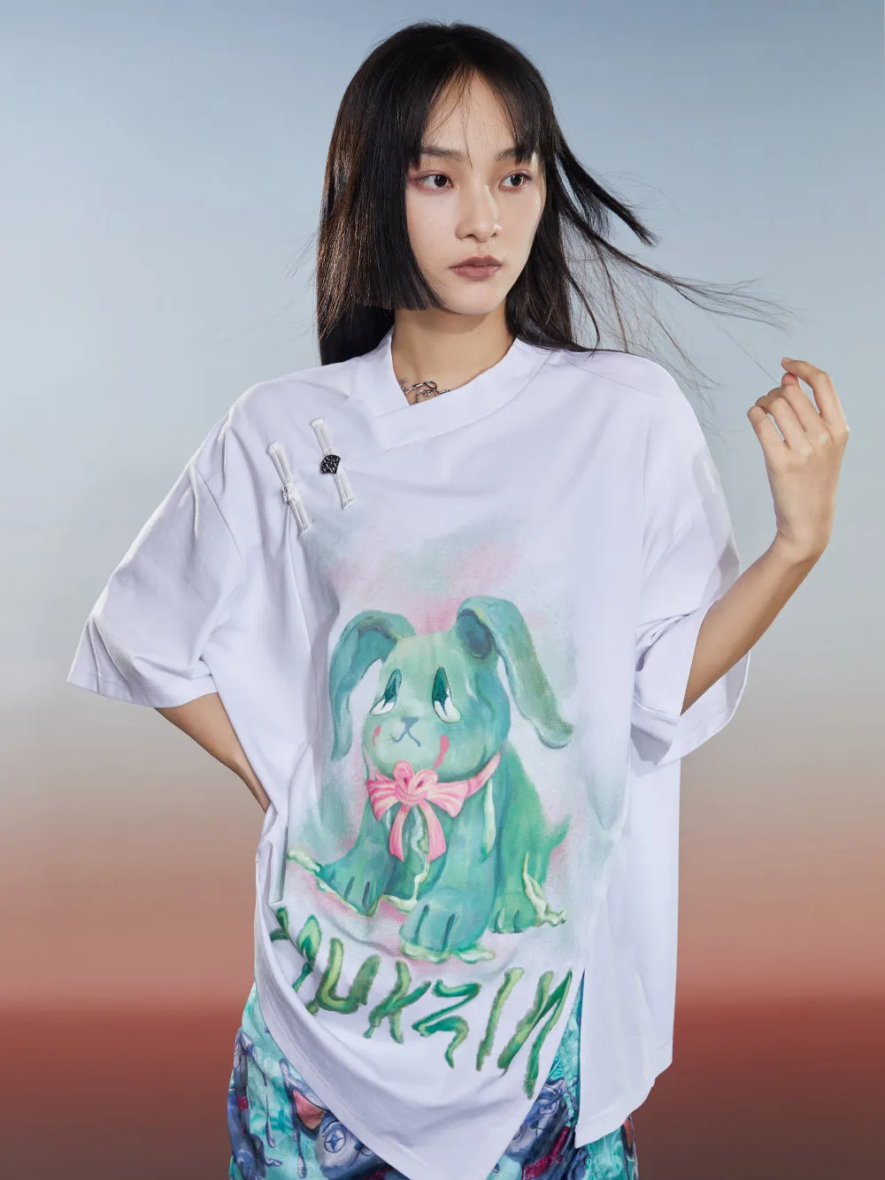 MUKZIN Loose 2-color Versatile Slit Casual Comfortable T-shirt