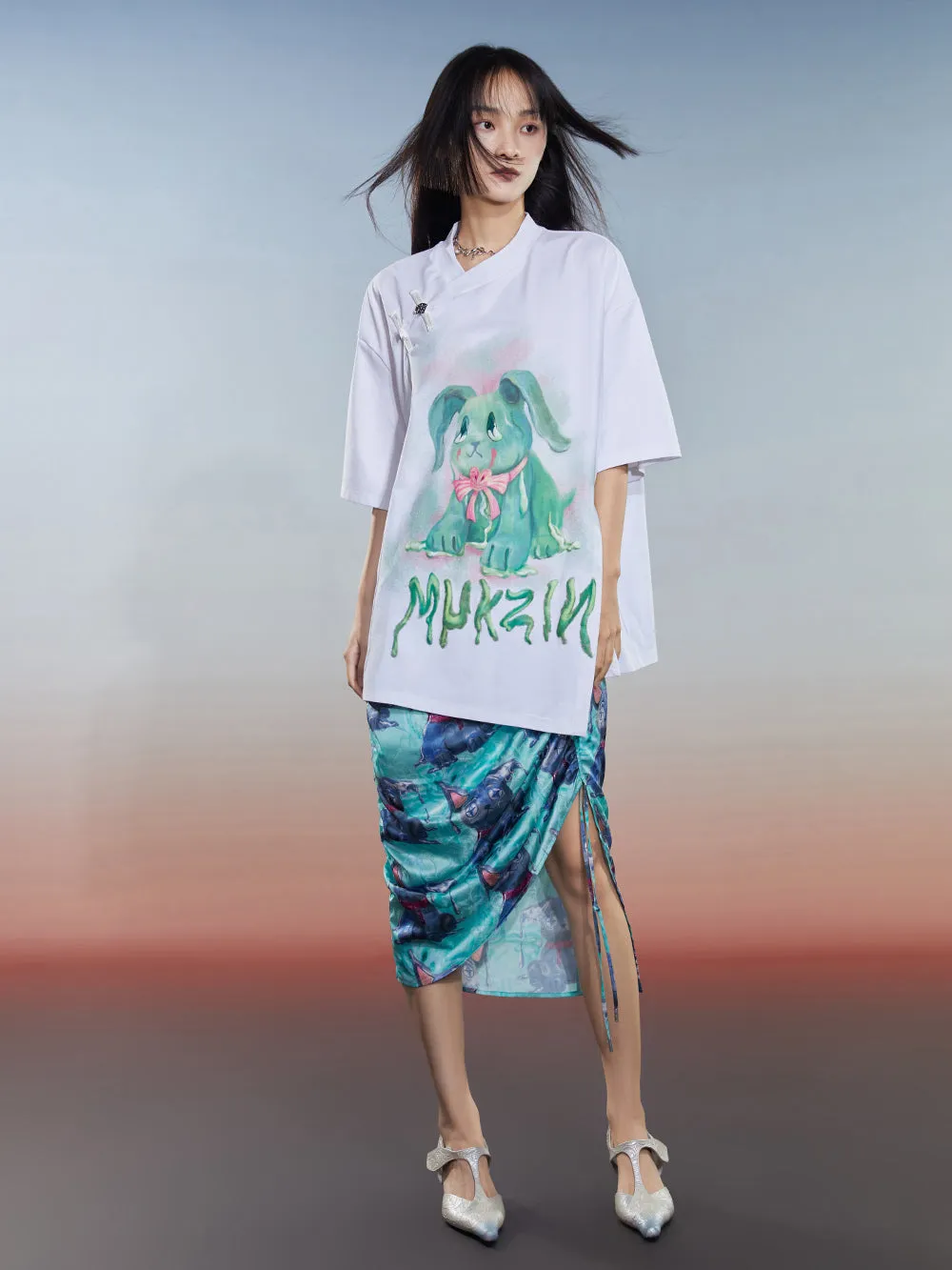 MUKZIN Loose 2-color Versatile Slit Casual Comfortable T-shirt