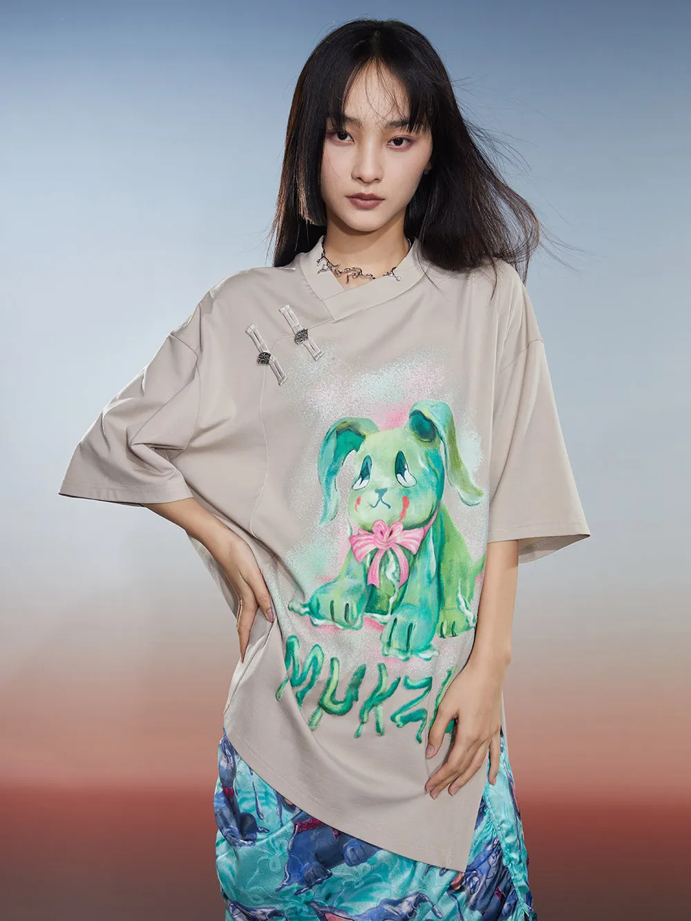 MUKZIN Loose 2-color Versatile Slit Casual Comfortable T-shirt
