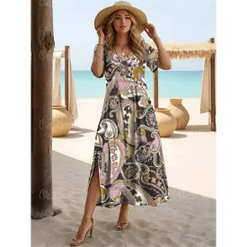 Multicolor Paisley Print Women's Plus Size Long Dresses