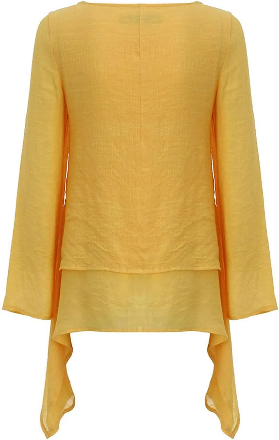 Mzkdieey Oversized Cotton Linen Shirts for Women High Low Hem Asymmetrical Tops Summer Casual Crewneck Long Sleeve Blouse
