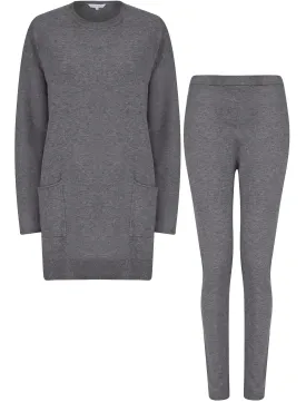 Ninette 2 Pc Jersey Knit Top / Pants Lounge Set in Anthracite - Amara Reya