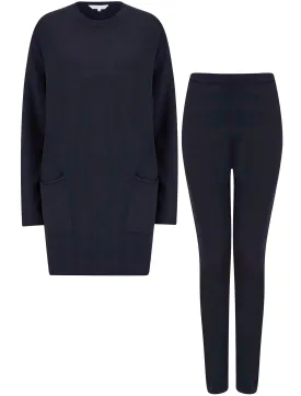 Ninette 2 Pc Jersey Knit Top / Pants Lounge Set in Navy - Amara Reya