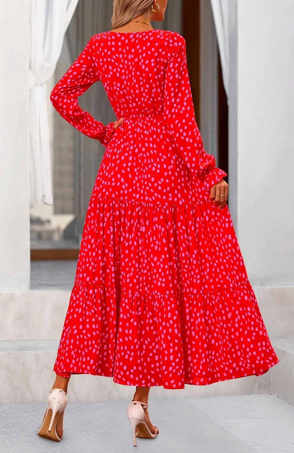 NOLLSOM Women's 2024 Fall Dresses Boho Maxi Dress Casual Long Sleeve V Neck Floral Dresses Wedding Guest Dress