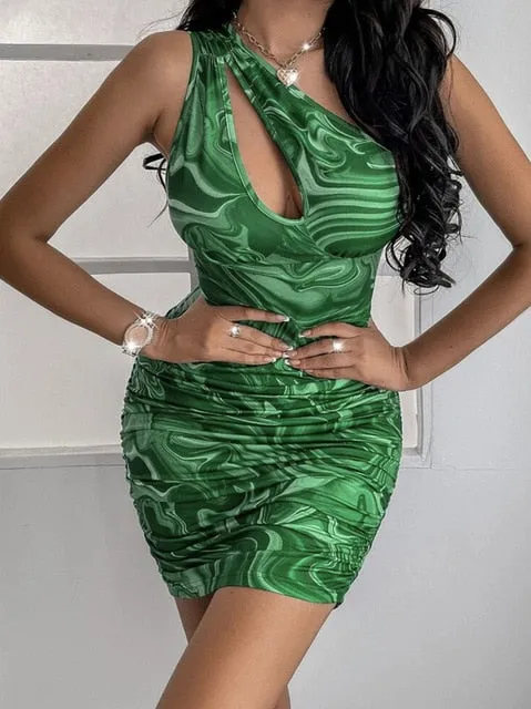 One Shoulder Mesh Sexy Bodycon Dresses
