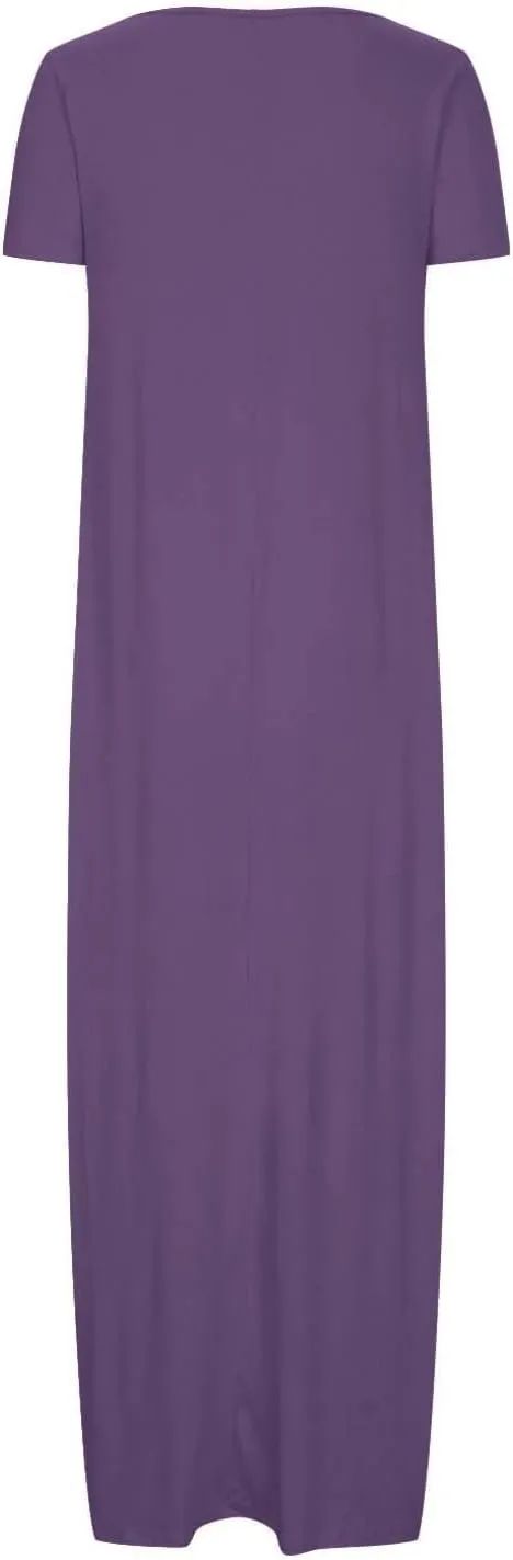Plus Size Dresses for Curvy Women Loose Fit Round Neck Summer Beach Dresses Casual Flowy Maxi Tshirt Sundresses