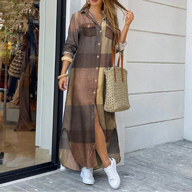 Print Casual Maxi Dresses Long Shirt Dress Women's Clothing Online
