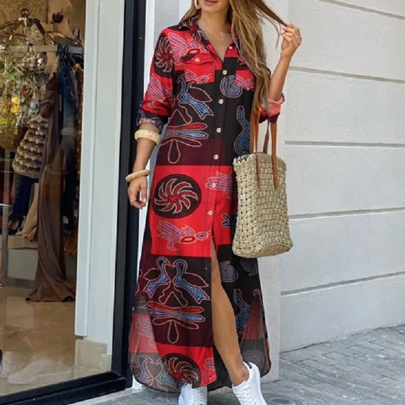 Print Casual Maxi Dresses Long Shirt Dress Women's Clothing Online