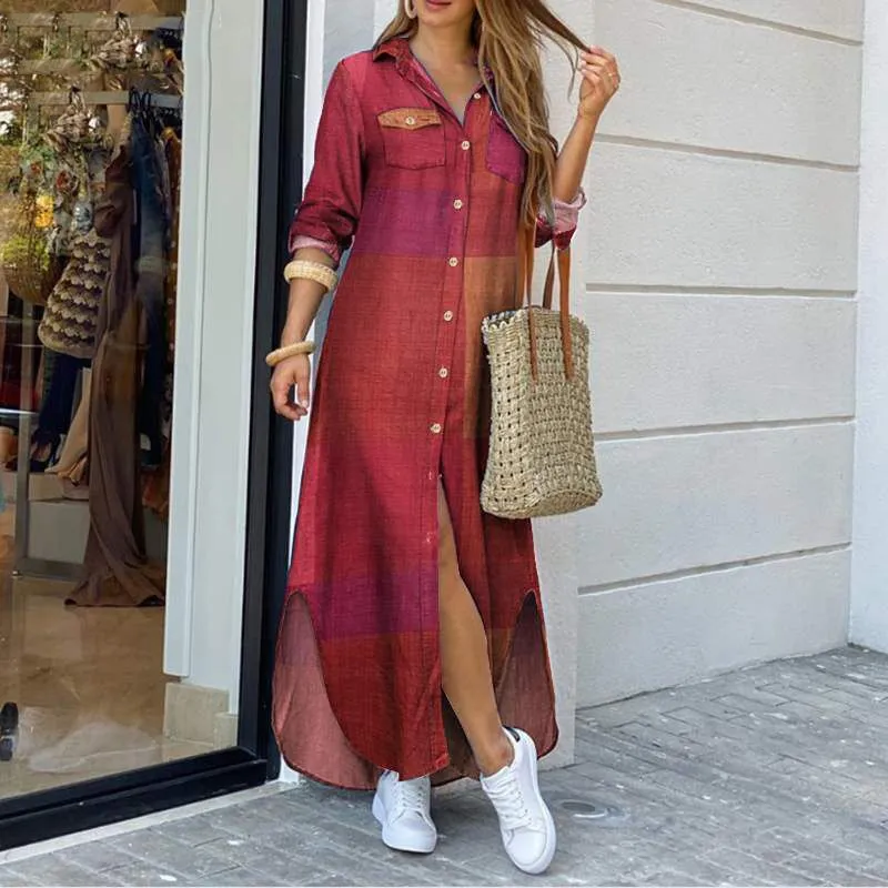 Print Casual Maxi Dresses Long Shirt Dress Women's Clothing Online