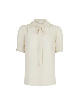 Puff-Sleeve Button-Front Bow-Neck Blouse - The NY&C Legacy Collection