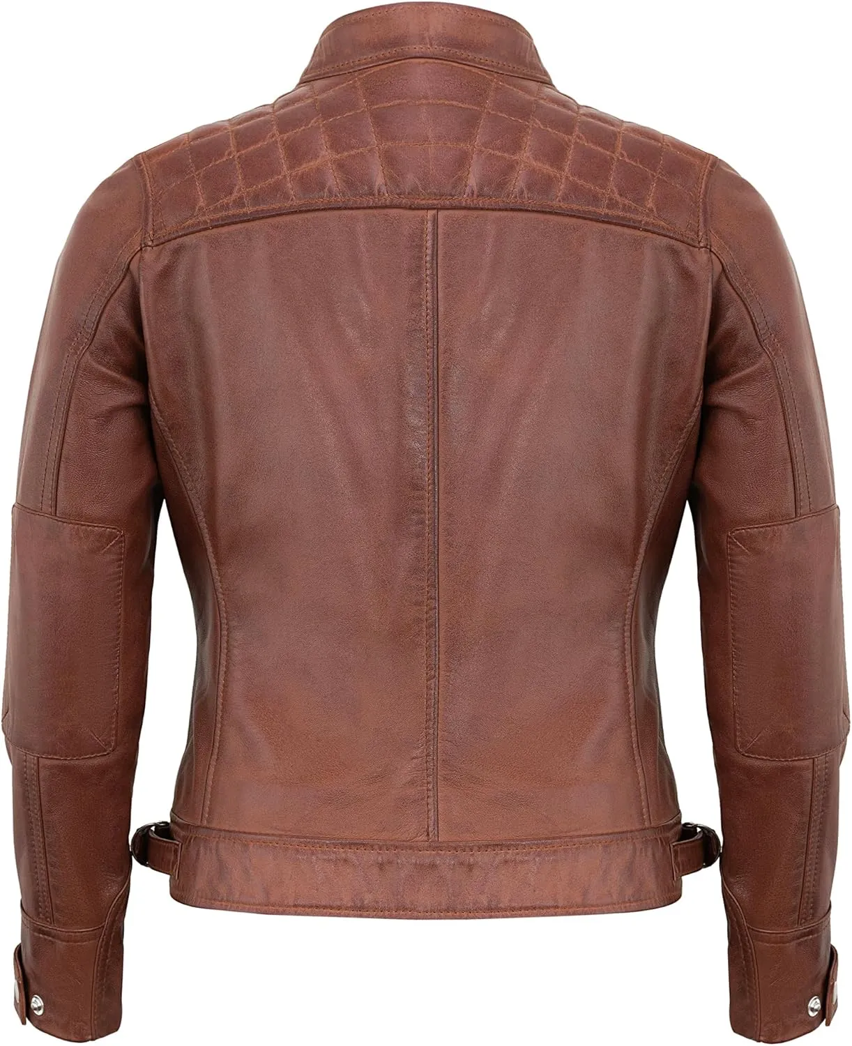 Real Lambskin Trendy Womens Leather Jackets Moto Biker Style Zip Up Motorcycle Jacket Women Outerwear With Pockets
