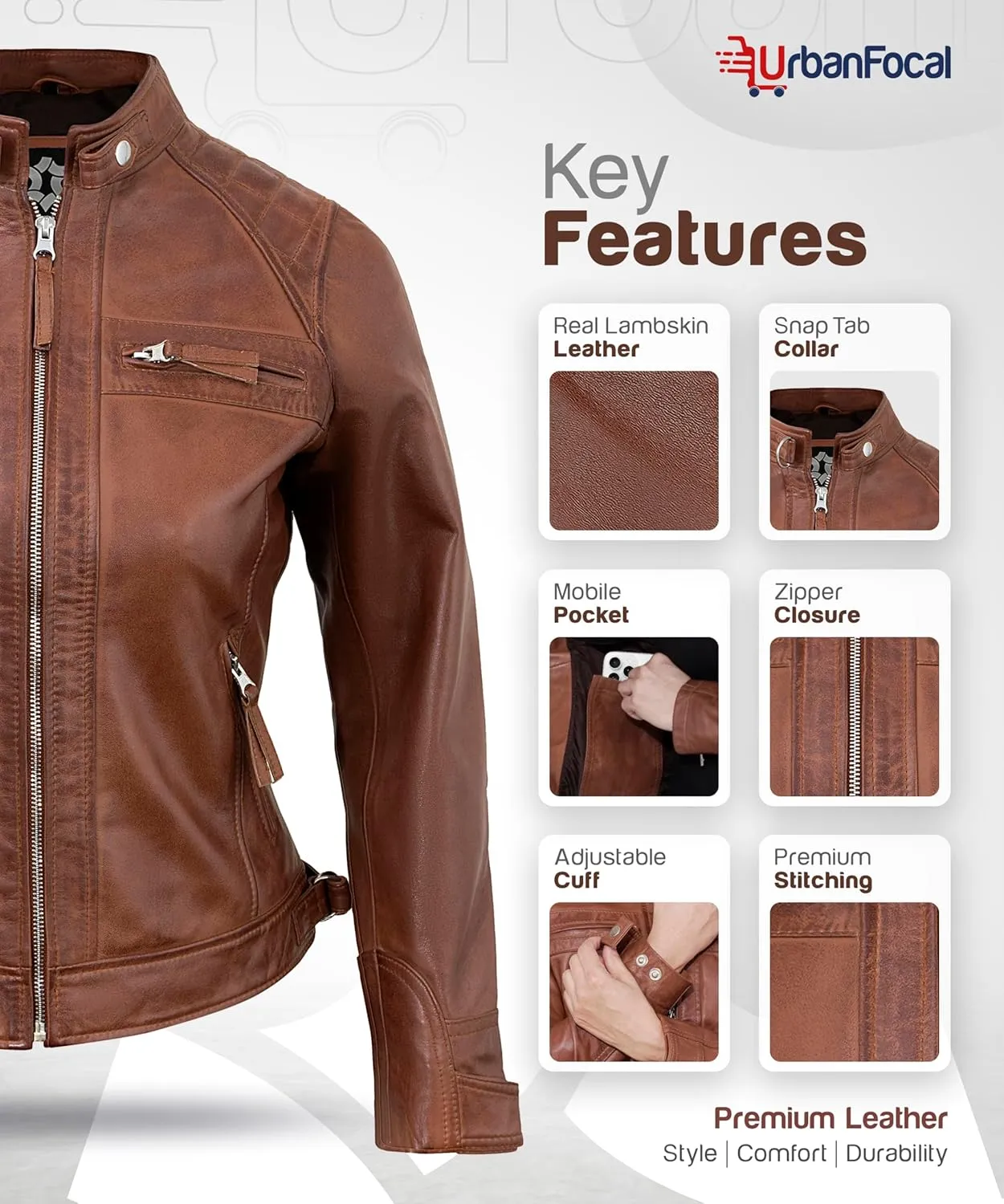 Real Lambskin Trendy Womens Leather Jackets Moto Biker Style Zip Up Motorcycle Jacket Women Outerwear With Pockets