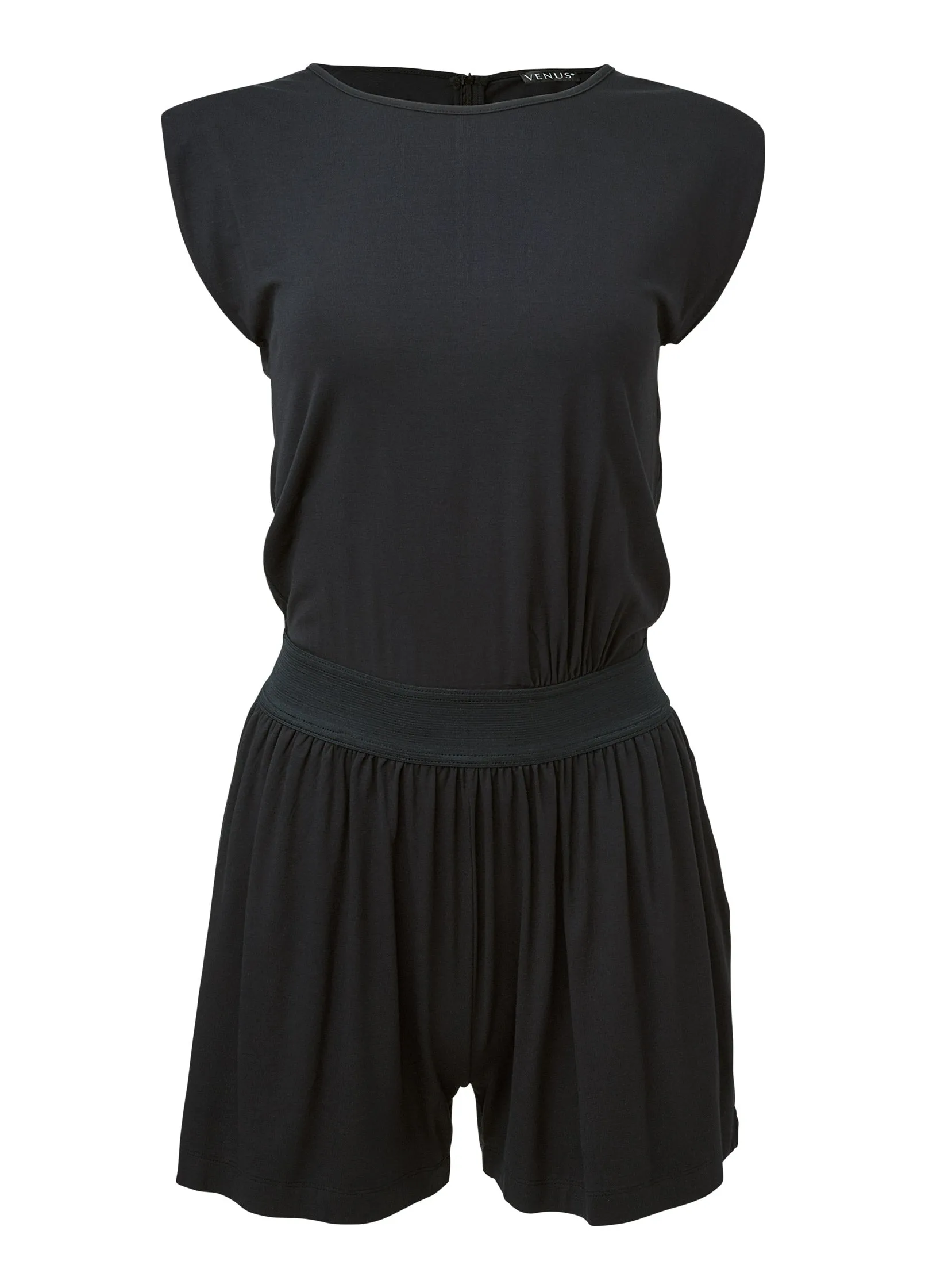 Relaxed Shoulder Pad Romper - Black