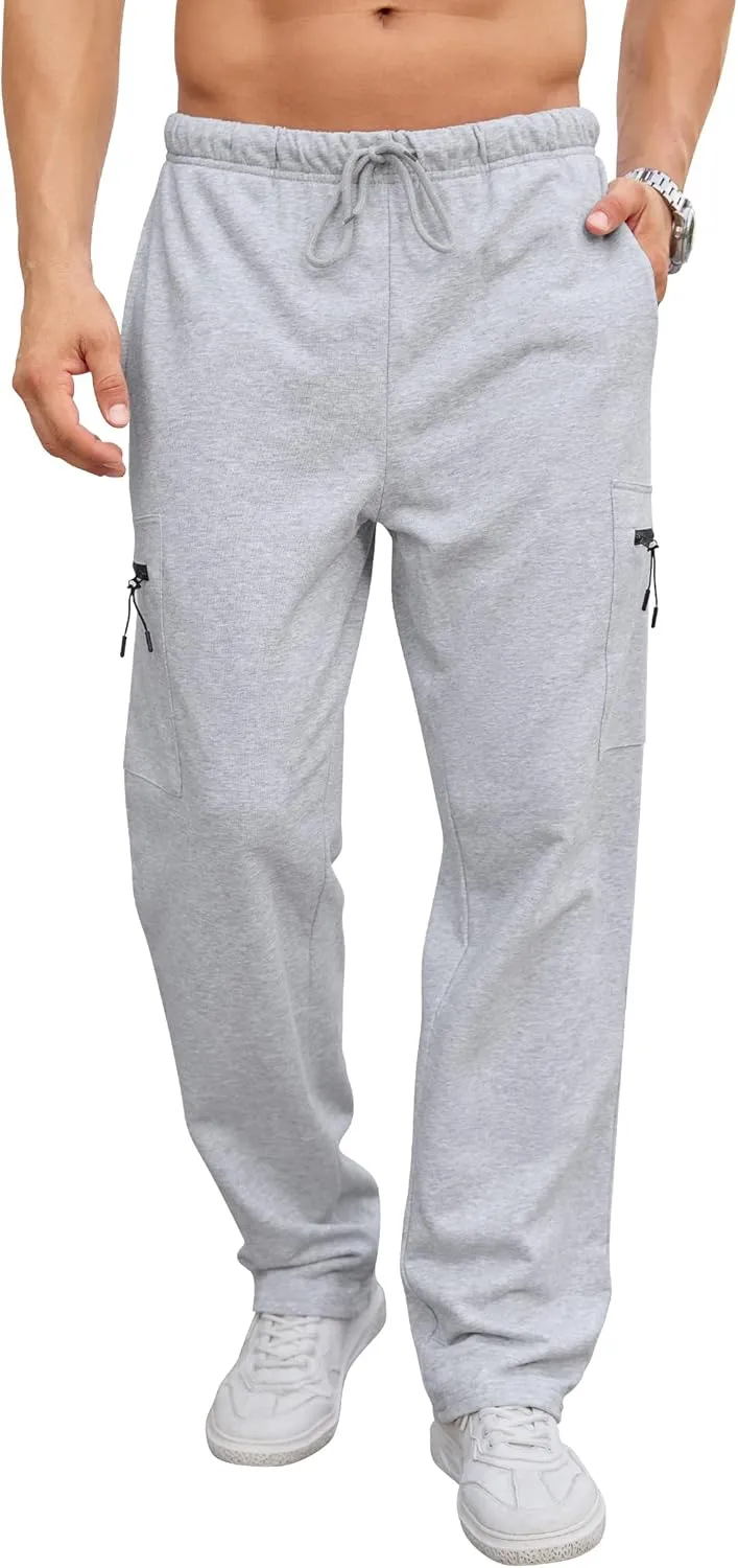 SILKWORLD Sweatpants for Men Zipper Cargo Pockets Joggers Open Bottom Casual Pants for Athletic, Jogging, Running, Workout