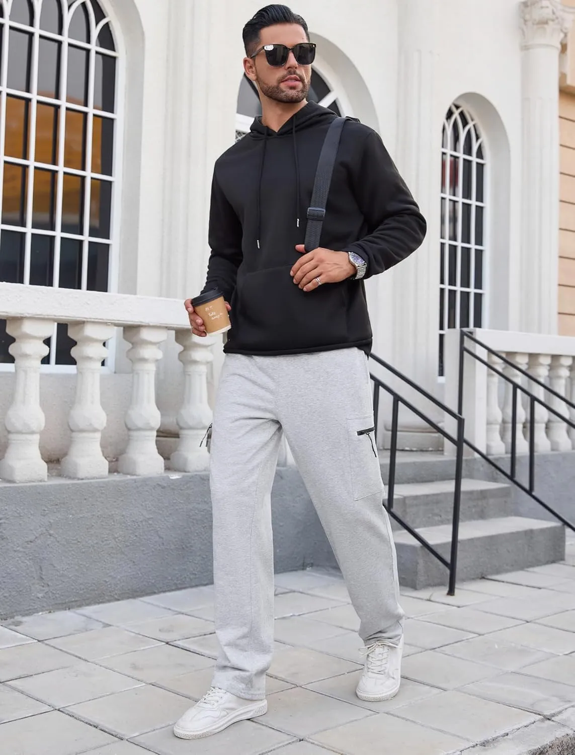 SILKWORLD Sweatpants for Men Zipper Cargo Pockets Joggers Open Bottom Casual Pants for Athletic, Jogging, Running, Workout