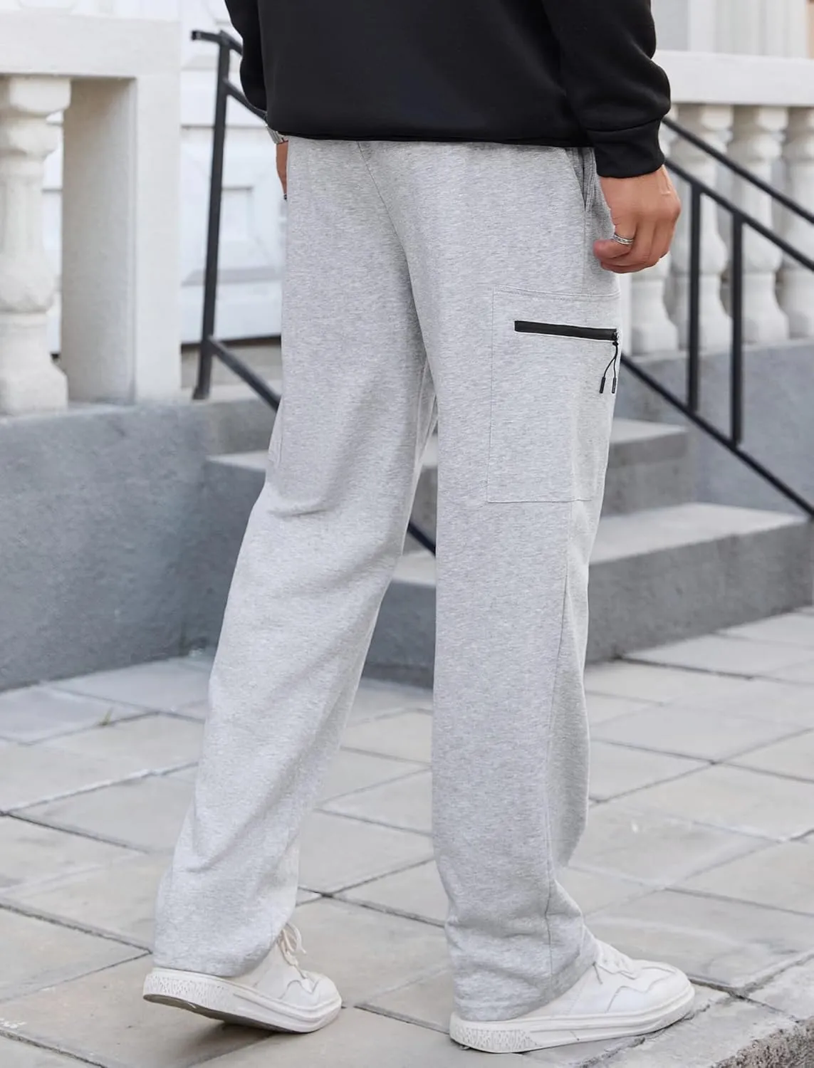 SILKWORLD Sweatpants for Men Zipper Cargo Pockets Joggers Open Bottom Casual Pants for Athletic, Jogging, Running, Workout