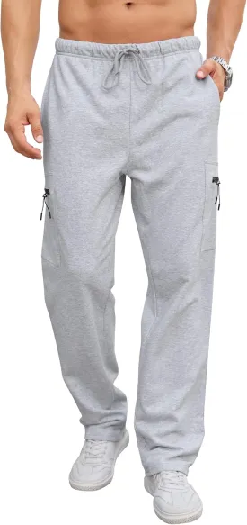 SILKWORLD Sweatpants for Men Zipper Cargo Pockets Joggers Open Bottom Casual Pants for Athletic, Jogging, Running, Workout