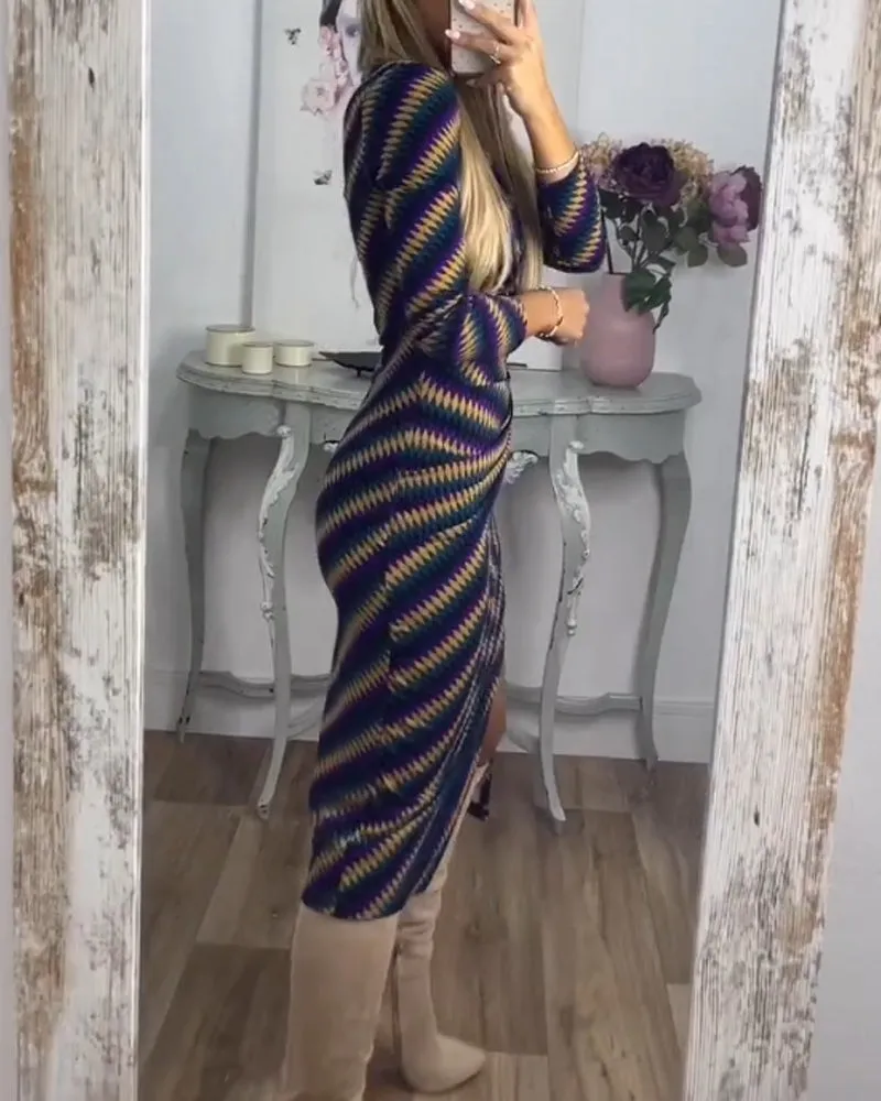 TastyHottie - Fashionable Striped High Neck Dress